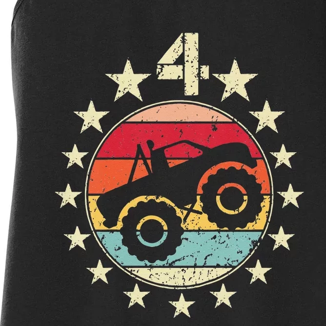 4th Birthday Monster Truck 4 Year Old Birthday Women's Racerback Tank