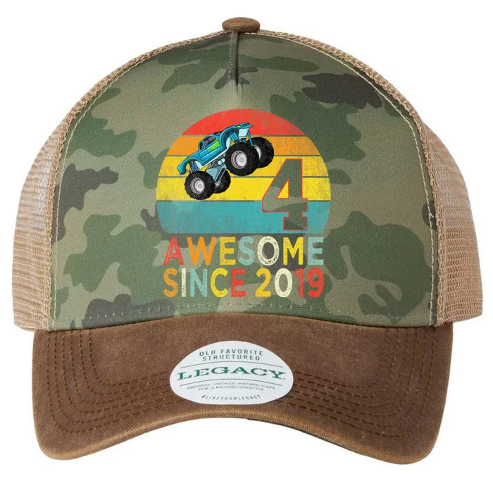 4th Birthday Monster Truck Lover 4 Years Old Vintage Retro Legacy Tie Dye Trucker Hat