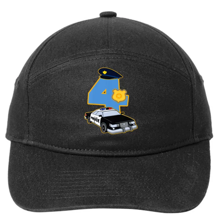 4th Birthday Police 4 Years Old Officer Car Costume 7-Panel Snapback Hat