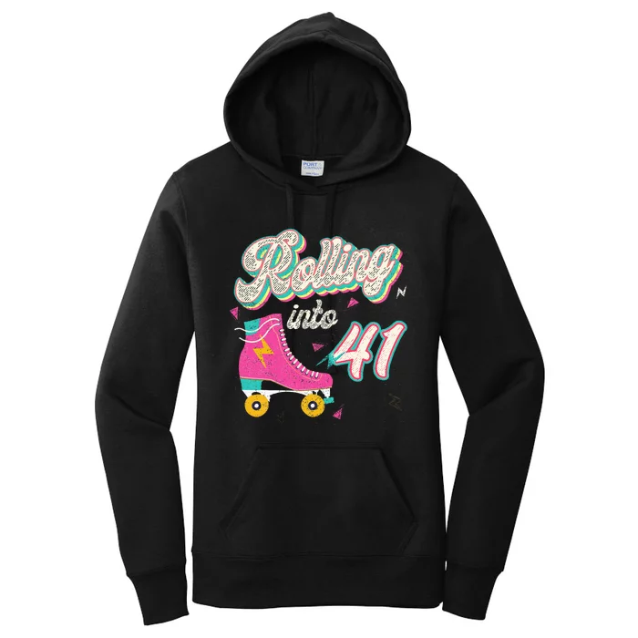 41st Birthday Roller Skates Rolling Into 41 Years Old Bday Women's Pullover Hoodie