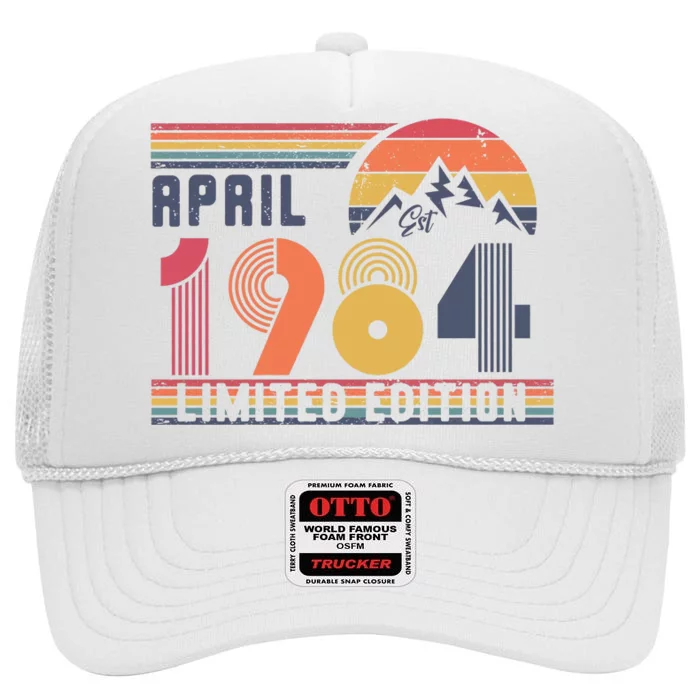 40th Birthday Retro April 1984 Birthday High Crown Mesh Trucker Hat