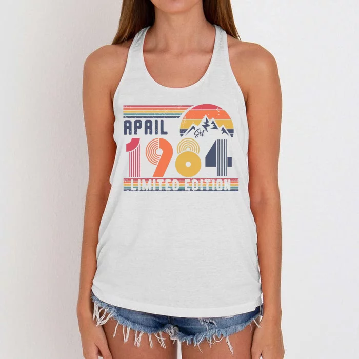 40th Birthday Retro April 1984 Birthday Women's Knotted Racerback Tank