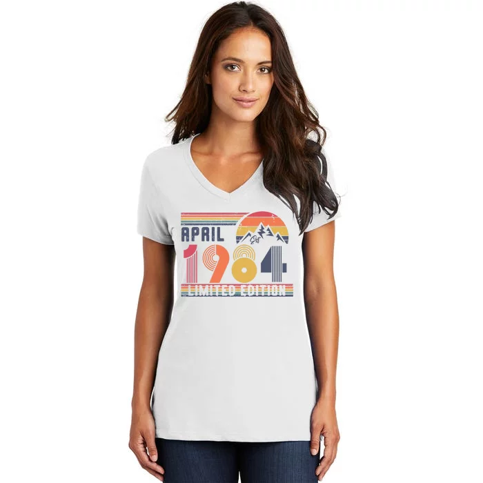 40th Birthday Retro April 1984 Birthday Women's V-Neck T-Shirt