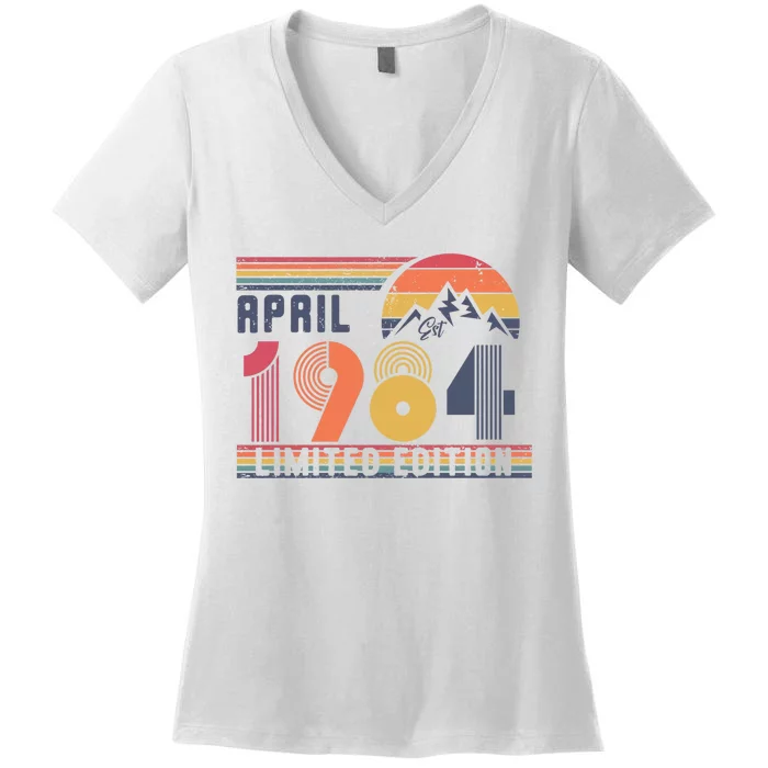 40th Birthday Retro April 1984 Birthday Women's V-Neck T-Shirt