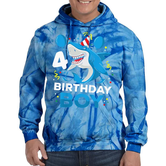 4th Birthday Shark Ocean Theme Party 4 Years Old Tie Dye Hoodie