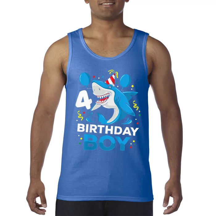 4th Birthday Shark Ocean Theme Party 4 Years Old Tank Top