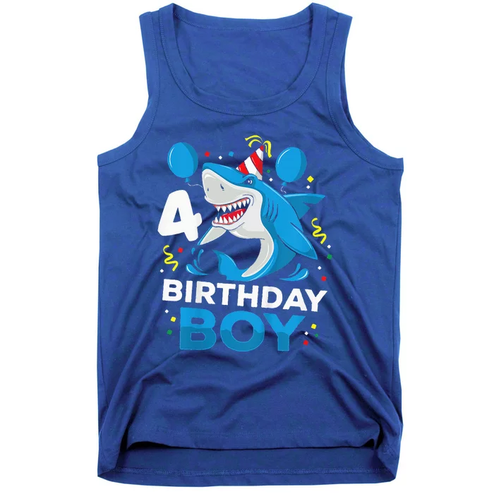 4th Birthday Shark Ocean Theme Party 4 Years Old Tank Top