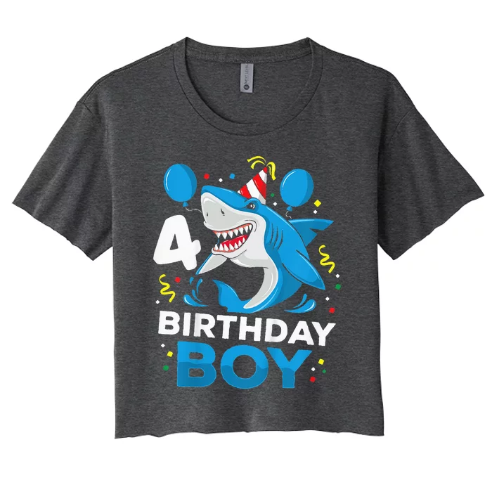 4th Birthday Shark Ocean Theme Party 4 Years Old Women's Crop Top Tee