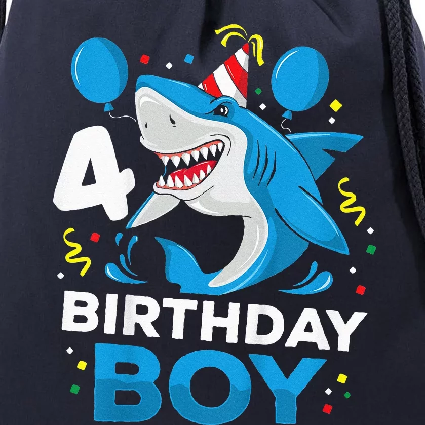 4th Birthday Shark Ocean Theme Party 4 Years Old Drawstring Bag