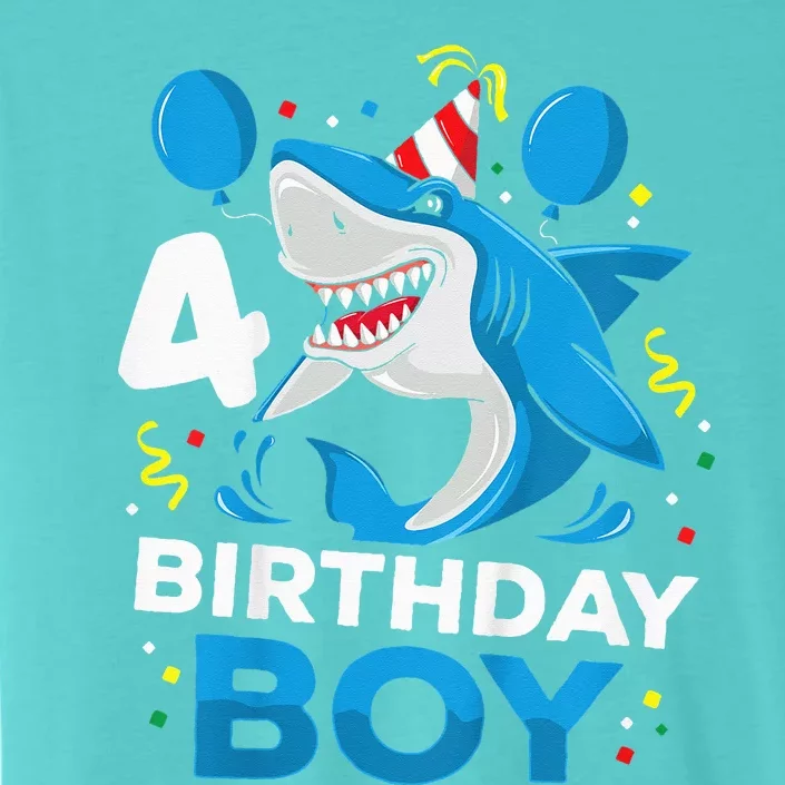 4th Birthday Shark Ocean Theme Party 4 Years Old ChromaSoft Performance T-Shirt