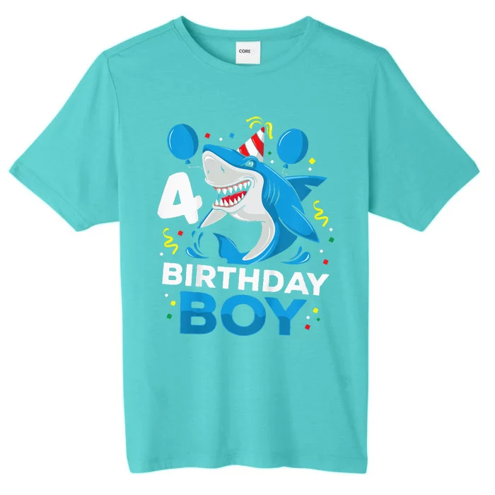 4th Birthday Shark Ocean Theme Party 4 Years Old ChromaSoft Performance T-Shirt