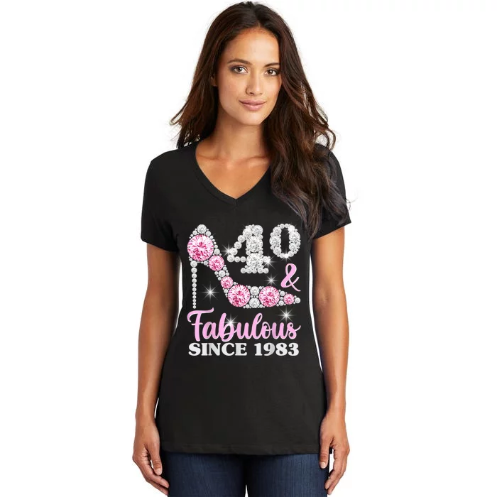 40th Birthday Shirts For Wom.e.n, 40 And Fabulous Since 1983 Women's V-Neck T-Shirt