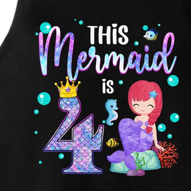 4th Birthday This Mermaid Is 4 Years Old Mermaid Ladies Tri-Blend Wicking Tank