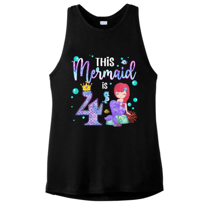 4th Birthday This Mermaid Is 4 Years Old Mermaid Ladies Tri-Blend Wicking Tank