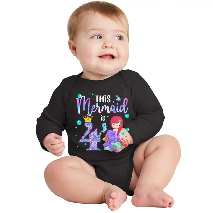 4th Birthday This Mermaid Is 4 Years Old Mermaid Baby Long Sleeve Bodysuit