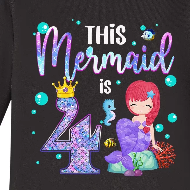 4th Birthday This Mermaid Is 4 Years Old Mermaid Baby Long Sleeve Bodysuit