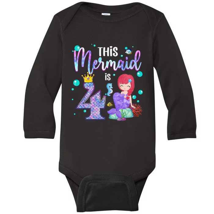 4th Birthday This Mermaid Is 4 Years Old Mermaid Baby Long Sleeve Bodysuit