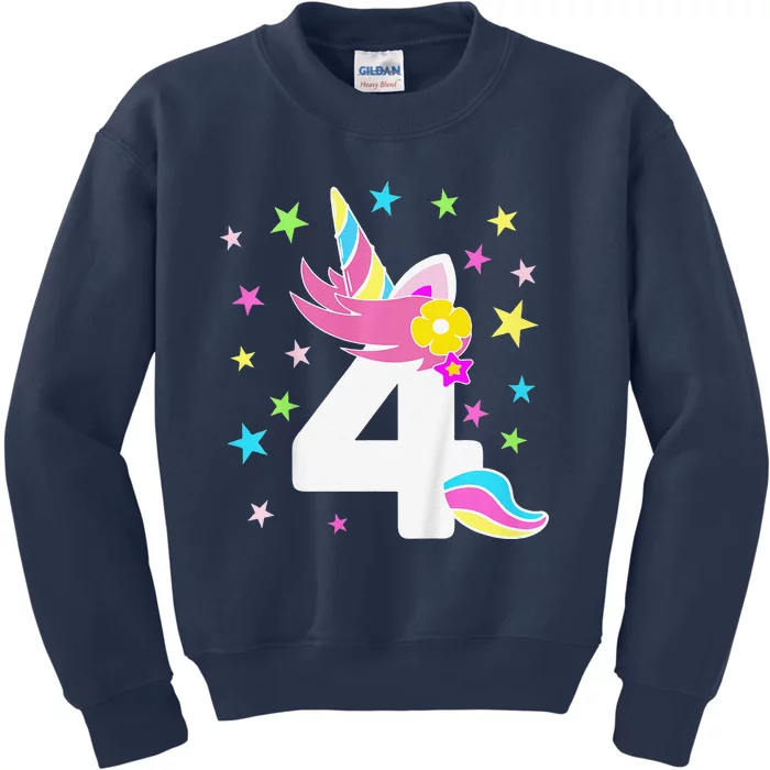 4rd Birthday Unicorn Number 4 Year Old BDay Kids Sweatshirt