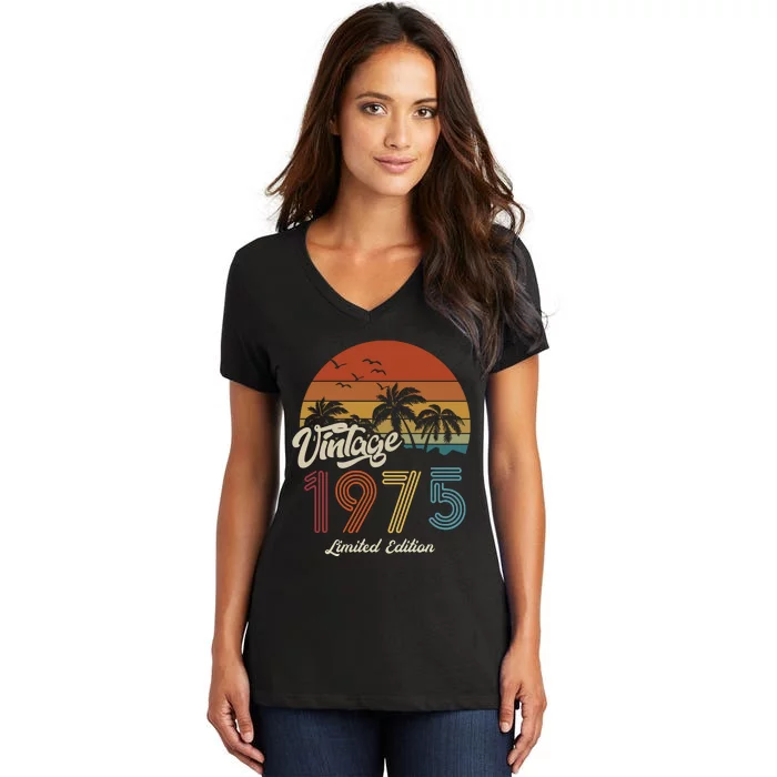 48th Birthday Vintage Limited Edition 1975 Women's V-Neck T-Shirt