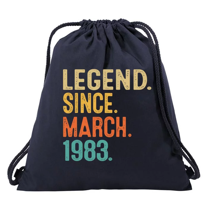 40th Birthday Vintage Legend Since March 1983 40 Year Old Drawstring Bag