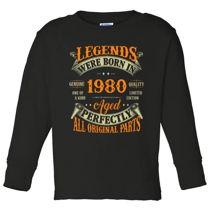 44th Birthday Vintage Legends Born In 1980 44 Years Old Toddler Long Sleeve Shirt