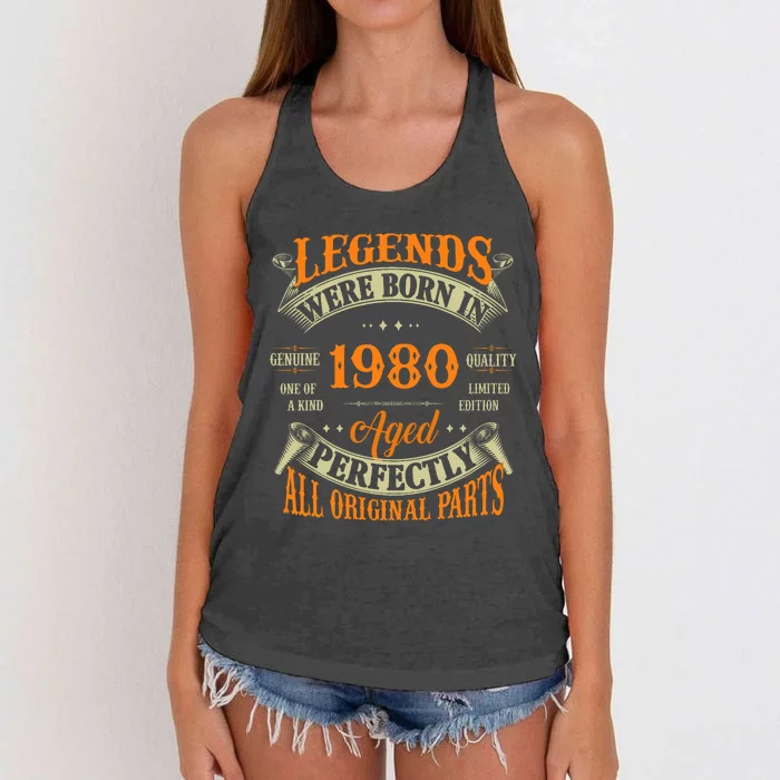 44th Birthday Vintage Legends Born In 1980 44 Years Old Women's Knotted Racerback Tank