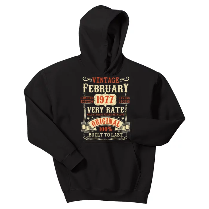 46th Birthday Vintage February 1977 46 Year Old Women Kids Hoodie