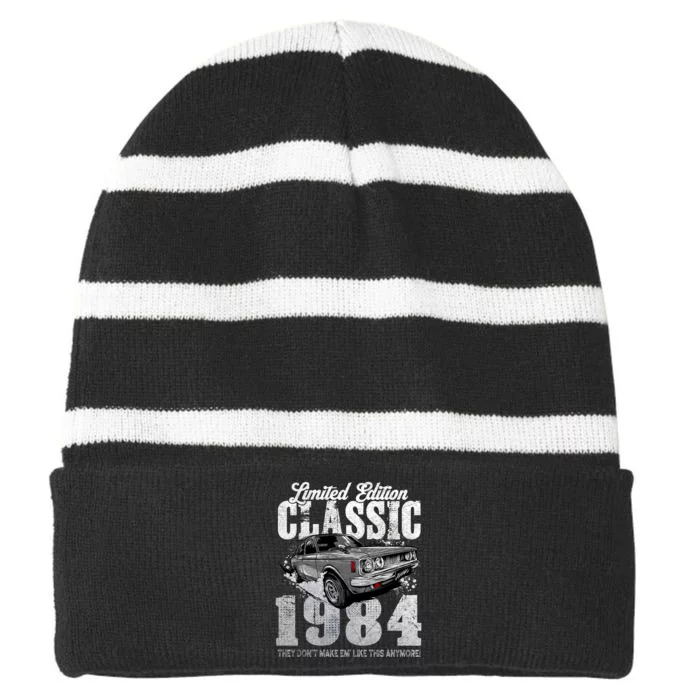 40th Birthday Vintage Classic Car 1984 Bday 40 Year Old Striped Beanie with Solid Band