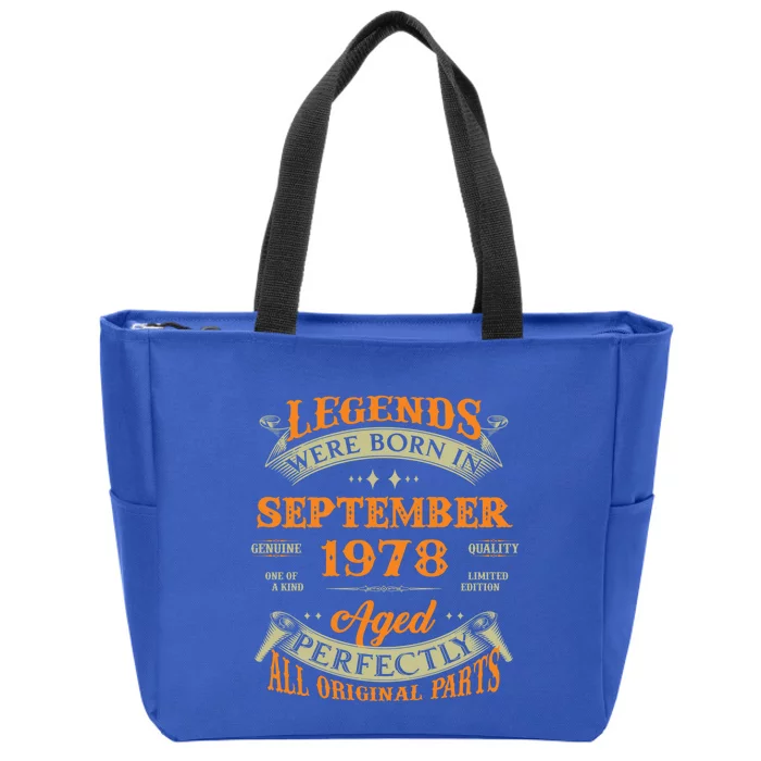 45th Birthday Vintage Legends Born In September 1978 Gift Zip Tote Bag