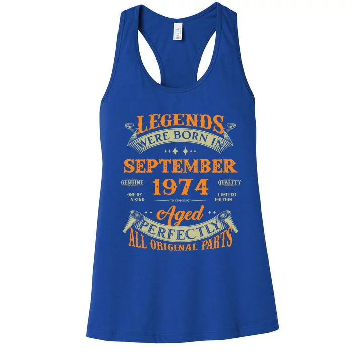 49th Birthday Vintage Legends Born In September 1974 Funny Gift Women's Racerback Tank