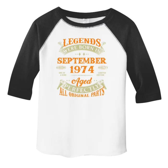 49th Birthday Vintage Legends Born In September 1974 Funny Gift Toddler Fine Jersey T-Shirt