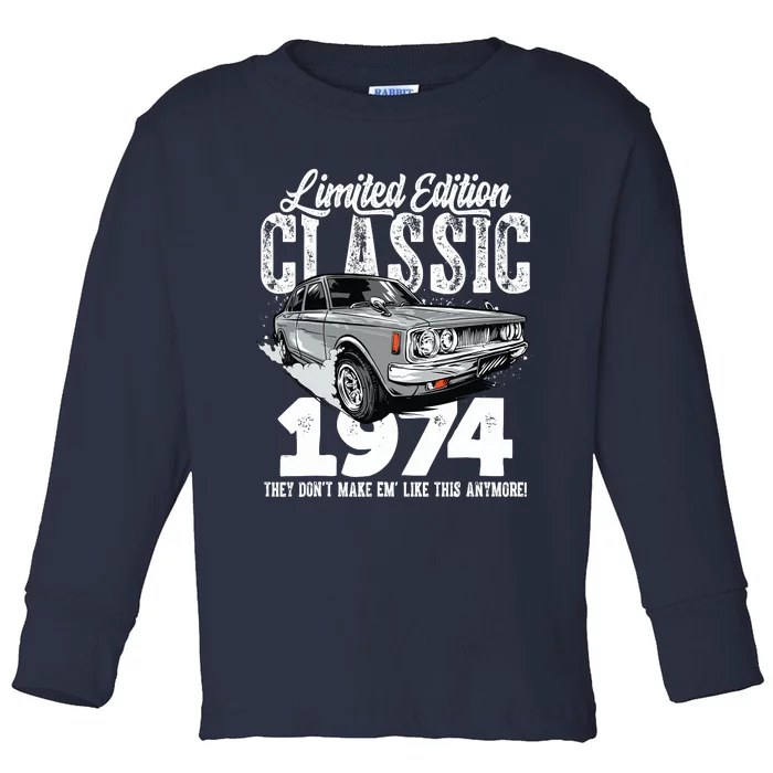 49th Birthday Vintage Classic Car 1974 Bday 49 Year Old Toddler Long Sleeve Shirt