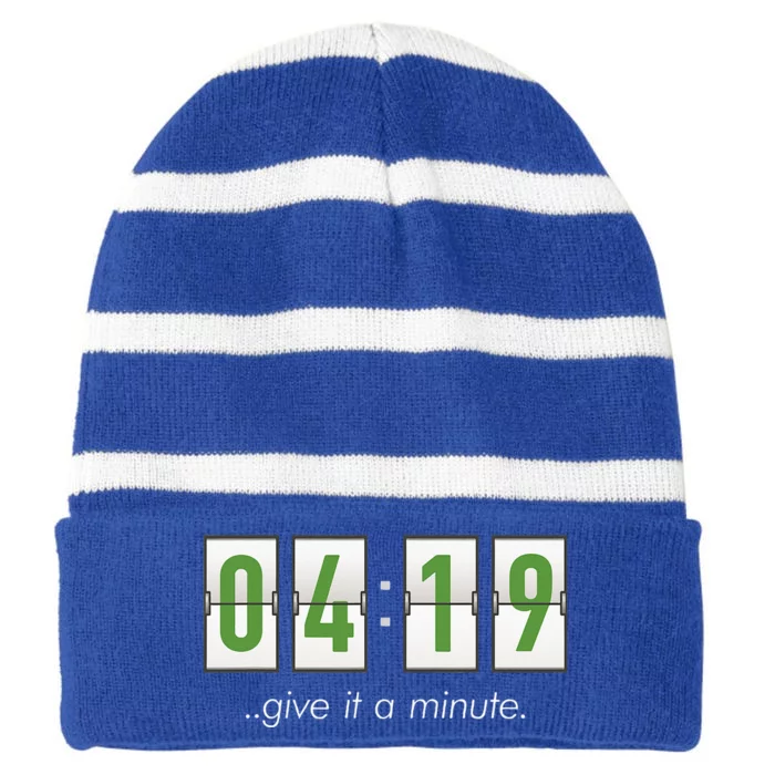 420 Clock 419 Subtle Stoner Marijuana Weed Humor Striped Beanie with Solid Band