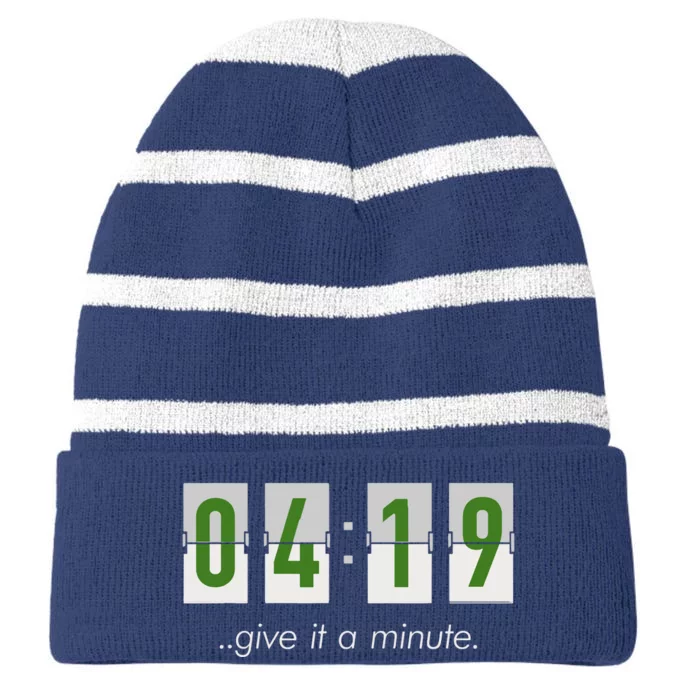 420 Clock 419 Subtle Stoner Marijuana Weed Humor Striped Beanie with Solid Band