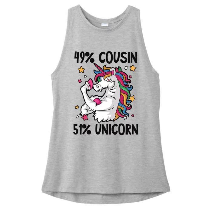 49% Cousin 51% Unicorn Design Cousin Crew Gift Ladies Tri-Blend Wicking Tank