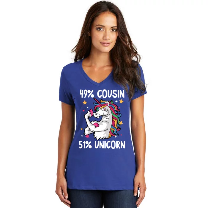 49% Cousin 51% Unicorn Design Cousin Crew Cute Gift Women's V-Neck T-Shirt