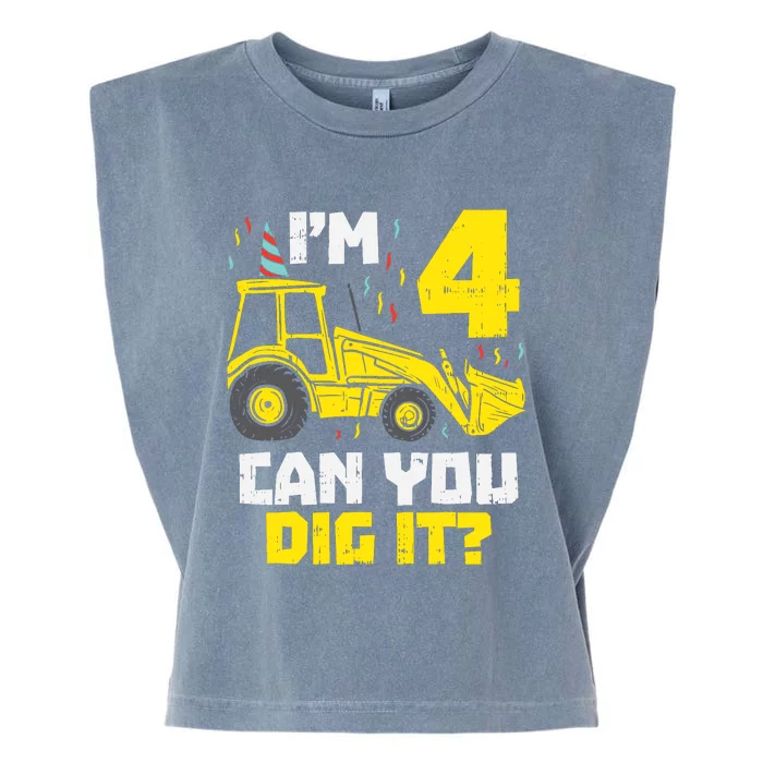 4 Can You Dig It Construction Truck 4th Birthday Boy Gift Garment-Dyed Women's Muscle Tee