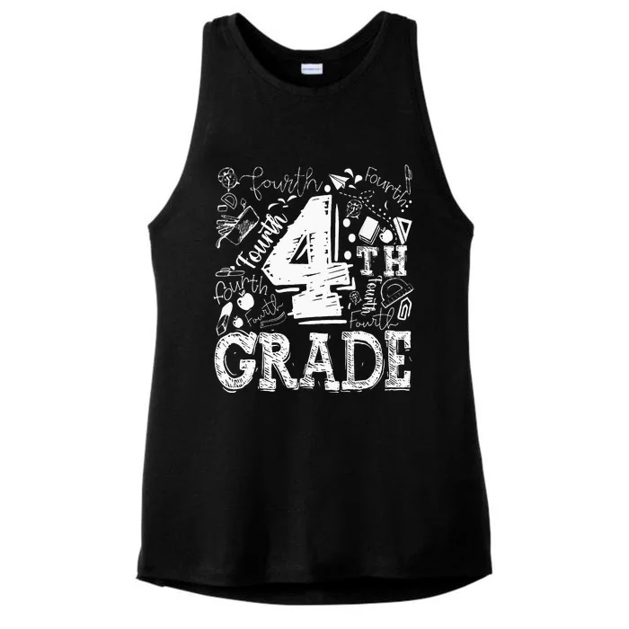 4th Fourth Grade Typography Team Kids Teacher Back To School Ladies Tri-Blend Wicking Tank