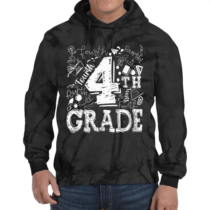 4th Fourth Grade Typography Team Kids Teacher Back To School Tie Dye Hoodie