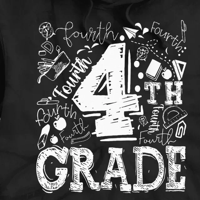 4th Fourth Grade Typography Team Kids Teacher Back To School Tie Dye Hoodie