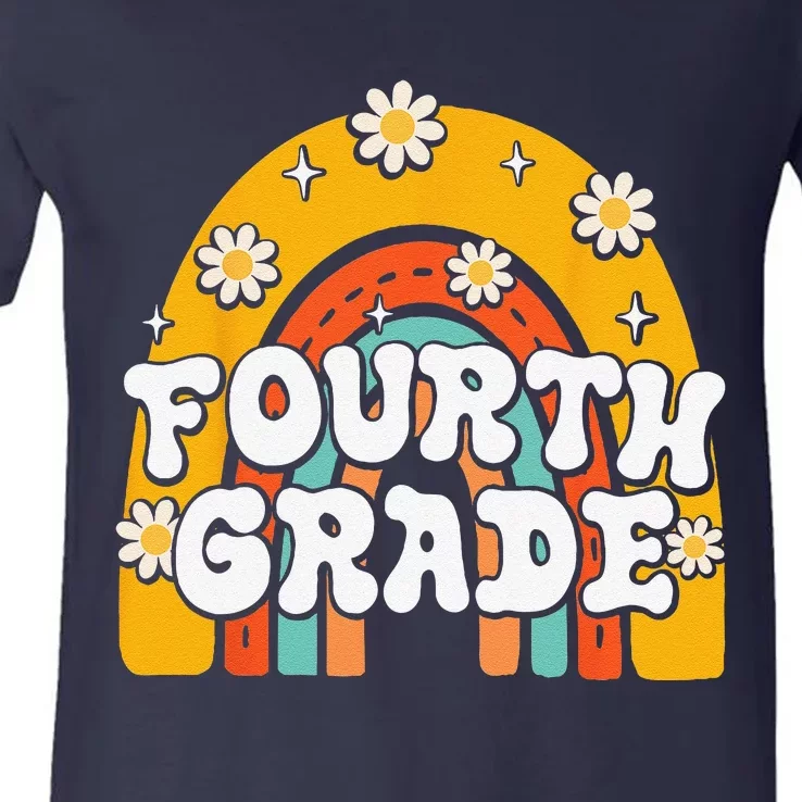 4th Fourth Grade First Day School Back To School Teacher V-Neck T-Shirt