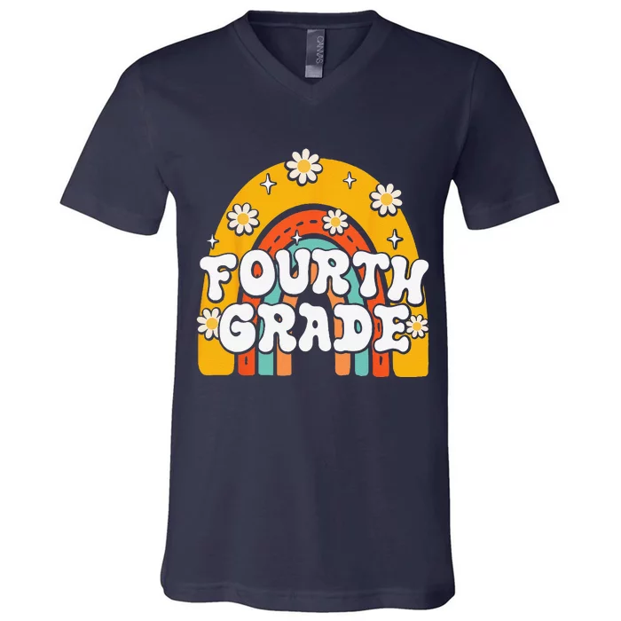 4th Fourth Grade First Day School Back To School Teacher V-Neck T-Shirt