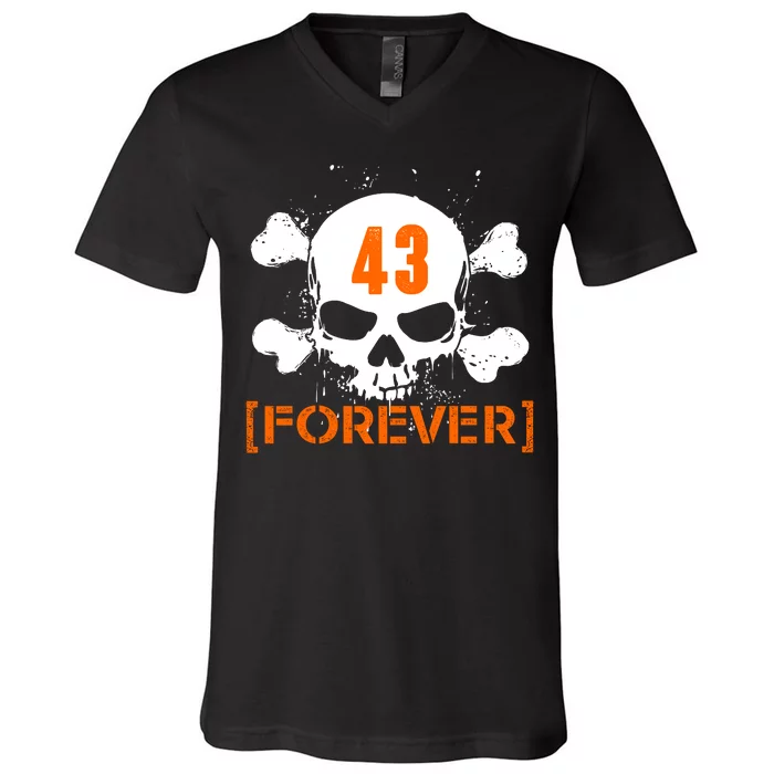 43 Forever Skull Crossbones Racing Legend Tribute V-Neck T-Shirt