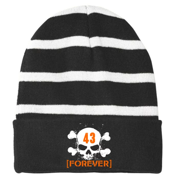 43 Forever Skull Crossbones Racing Legend Tribute Striped Beanie with Solid Band