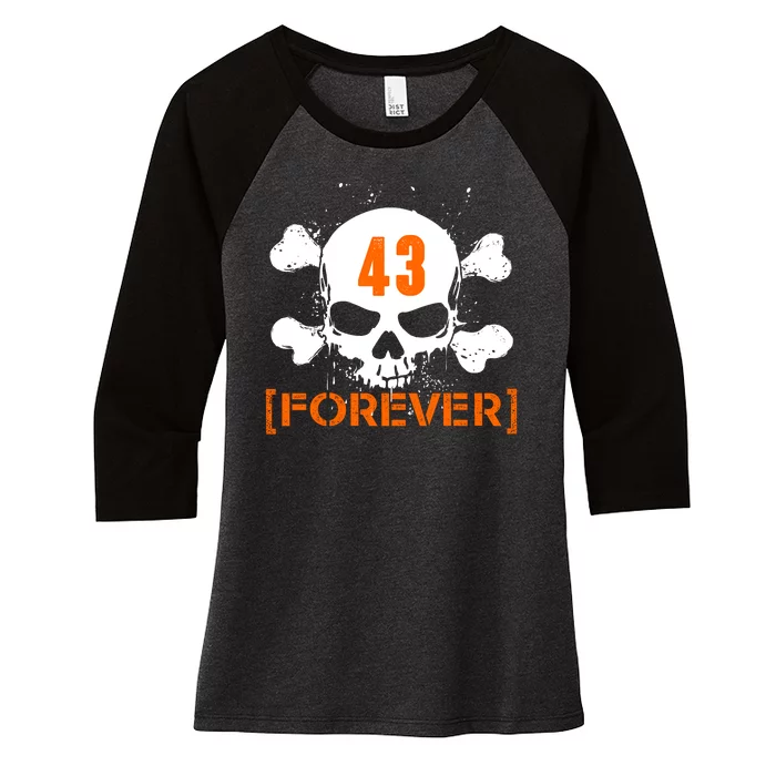 43 Forever Skull Crossbones Racing Legend Tribute Women's Tri-Blend 3/4-Sleeve Raglan Shirt