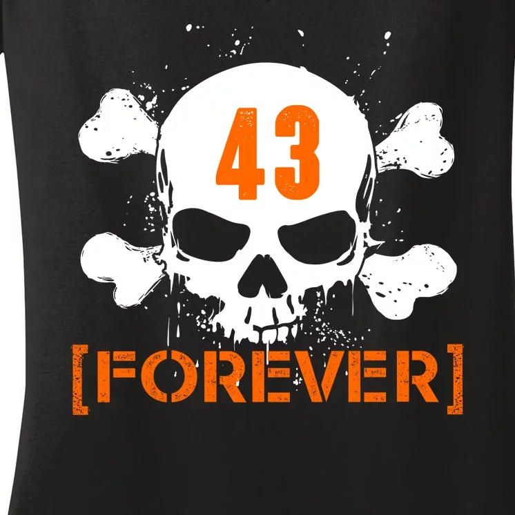 43 Forever Skull Crossbones Racing Legend Tribute Women's V-Neck T-Shirt