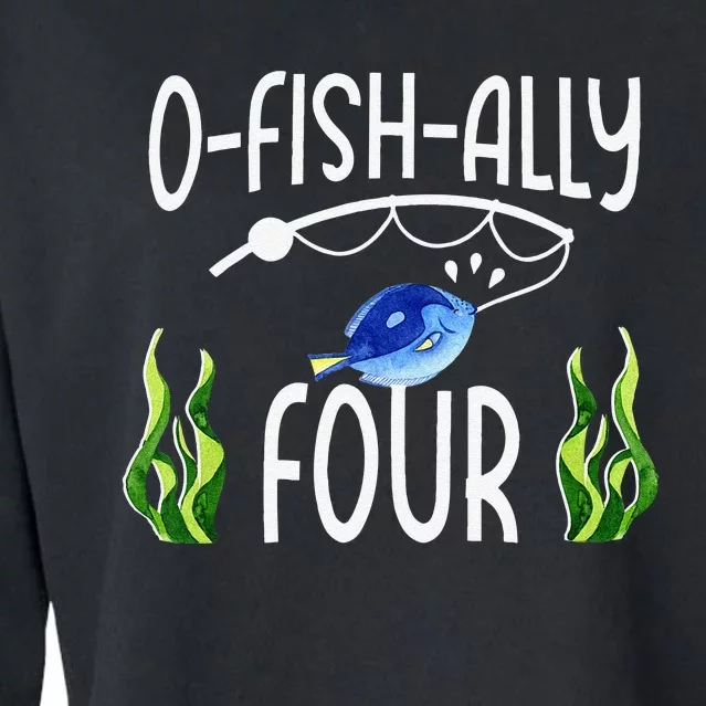 4th Fish Themed Birthday Funny Pun Cropped Pullover Crew