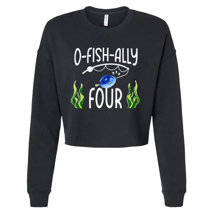 4th Fish Themed Birthday Funny Pun Cropped Pullover Crew