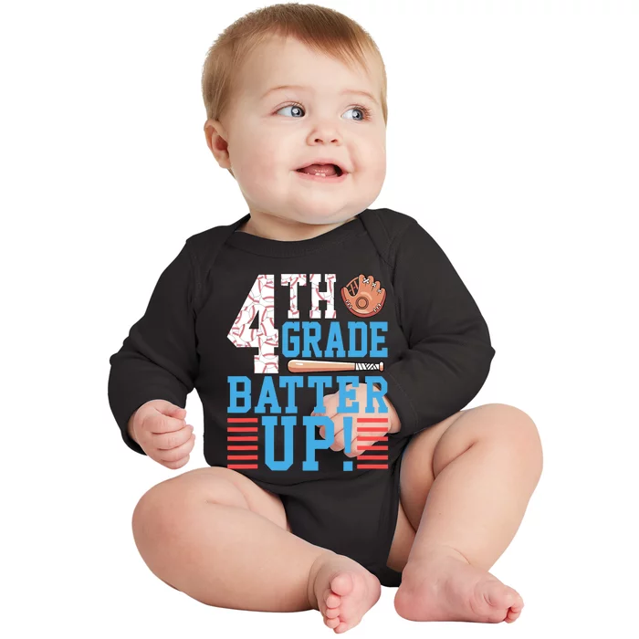 4th Grade Back To School 4th Grade Batter Up Baseball Baby Long Sleeve Bodysuit