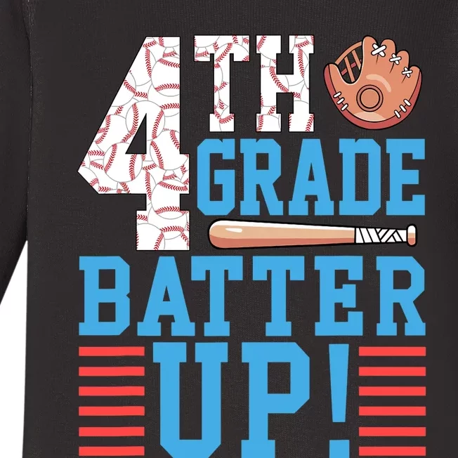 4th Grade Back To School 4th Grade Batter Up Baseball Baby Long Sleeve Bodysuit